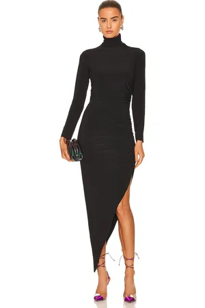 Norma Kamali Long Sleeve Turtleneck Side Drape Gown in