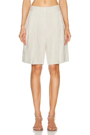 GRLFRND Linen Bermuda Shorts in Beige