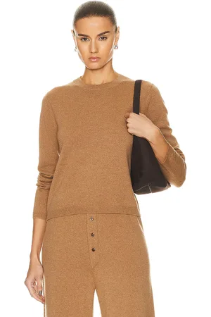 Guest In Residence Shrunken Crew Cashmere Sweater in Brown