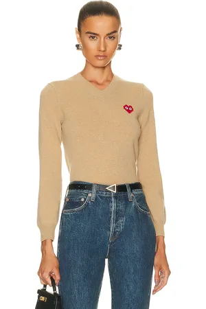 Comme des Garçons Invader V-Neck Pullover Sweater in Beige