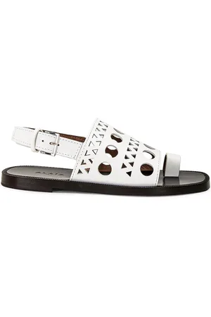 Alaïa Perforated Flat Sandal in White