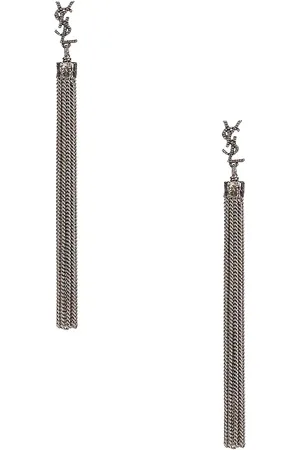 Saint Laurent Loulou Chain Earrings in Metallic Silver