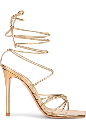 Gianvito Rossi Nappa Silk Strappy Heels in Metallic Gold