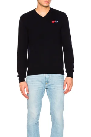 Comme des Garçons V Neck Double Emblem Sweater in