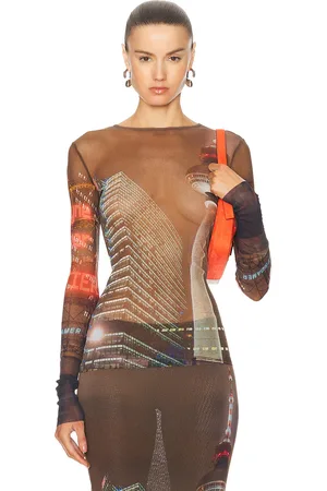 Jean Paul Gaultier X Shayne Oliver Mesh City Long Sleeve Top in Brown