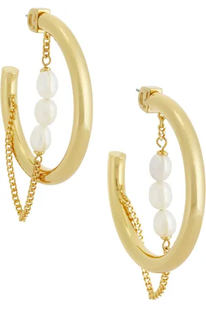 DEMARSON Fresh Water Pearl Miley Hoop Earrings in Metallic Gold
