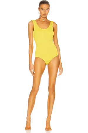 Bottega Veneta Crinkle One Piece Swimsuit in Yellow