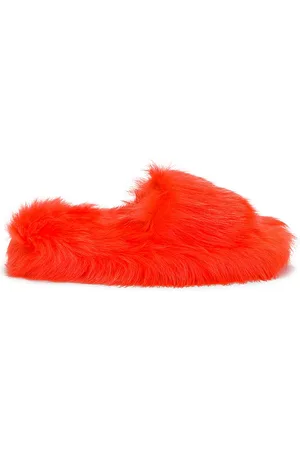 Bottega Veneta Shearling Resort Slides in Tangerine