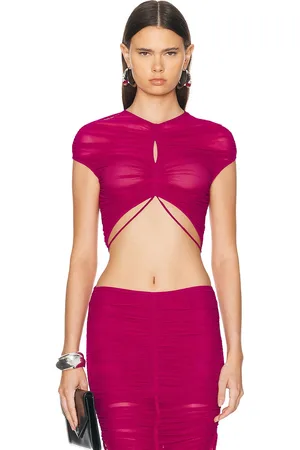 MUGLER Mesh Crop Top in Pink