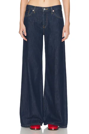 RE/DONE Mid Rise Palazzo in Denim-Dark