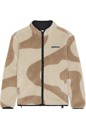Whitespace Cinchable Sherpa Fleece Zip Up Jacket in Brown