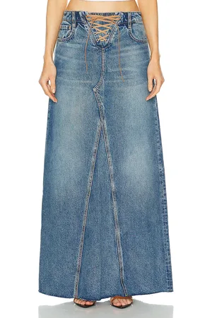 GRLFRND Indira Laced Maxi Skirt in Denim-Medium