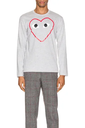 Comme des Garçons Heart Logo Long Sleeve Tee in Novelty,Gray