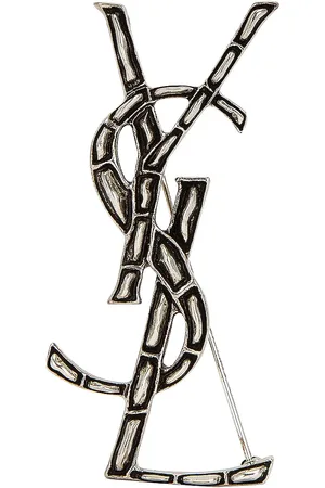 Saint Laurent Opyum Textured Croco Brooch in Metallic Silver