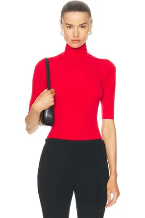 Norma Kamali Slim Fit Short Sleeve Turtleneck Top in Red