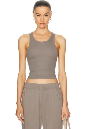 ÉTERNE High Neck Fitted Tank Top in Taupe