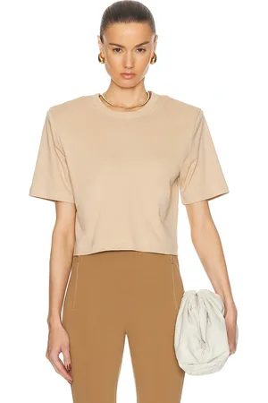 WARDROBE.NYC Cropped Shoulder Pad Top in Beige