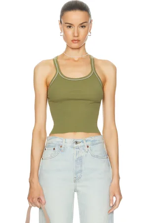 RE/DONE Cropped Ribbed Tank in Green