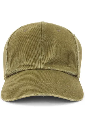 Saint Laurent Washed Denim Cap in Olive