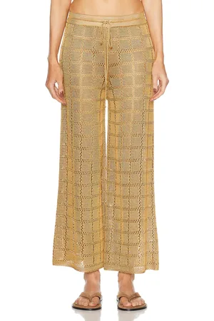Calle Del Mar Crochet Patchwork Pant in Brown
