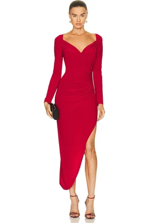 Norma Kamali Long Sleeve Sweetheart Side Drape Gown in