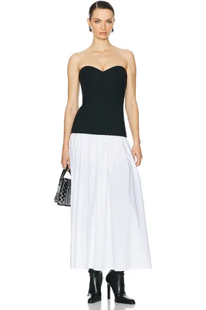 Helsa Faille Colorblock Midi Dress in Black,White
