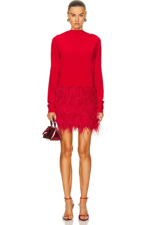 Norma Kamali Feather All In One Mini Dress in Red