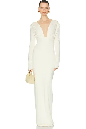 Helsa Jersey Deep V Maxi Dress in Ivory