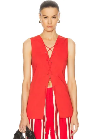 SIMON MILLER Pomegranate Poplin Front Tie Top in Red