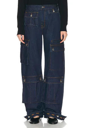 GRLFRND Lara Low Rise Wide Leg Cargo in Denim-Dark
