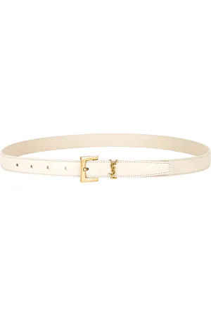 Saint Laurent Logo Leather Belt in White