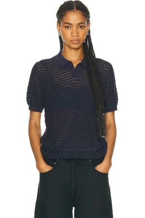 WAO Open Knit Short Sleeve Polo in Blue