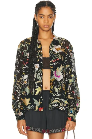 BODE Heirloom Floral Long Sleeve Shirt in Black