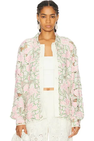 BODE Peony Lace Long Sleeve Shirt in Pink