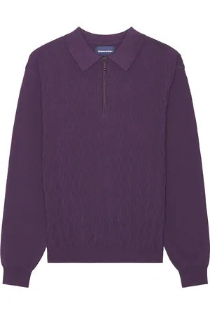 This Is Never That Cable Knit Zip Polo in Blue