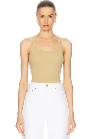 RE/DONE Cropped Ribbed Tank in Beige