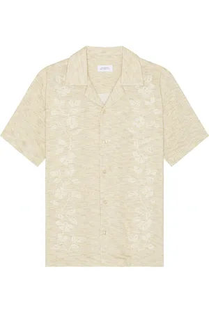 Saturdays NYC Canty Embroidered Linen Gauze Shirt in Beige
