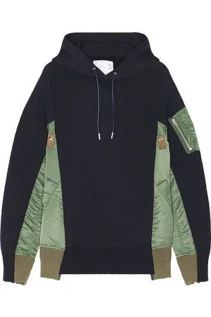 SACAI Sponge Sweat X Nylon Twill Hoodie in Blue