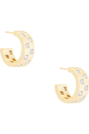 mega Checkered Wide Earring in Metallic Gold