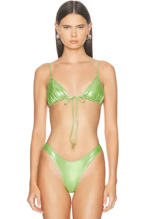 Heavy Manners X Elsa Hosk Triangle Front Tie Bikini Top in Green