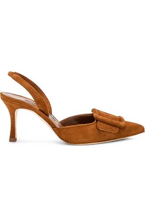 Manolo Blahnik Maysli 70 Suede Slingback In in Brown
