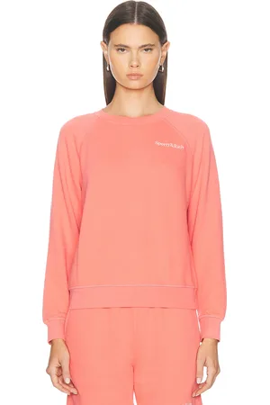 Sporty & Rich Serif Logo Soft Crewneck Sweatshirt in Coral
