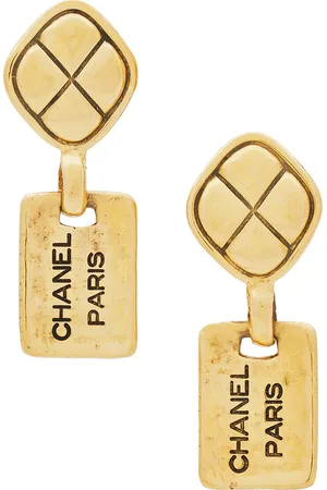 CHANEL Logo Plate Clip-On Earrings in Metallic
