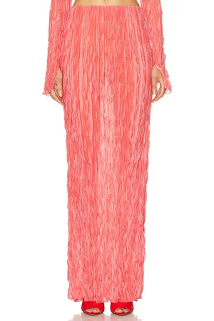 LAPOINTE Pleated Georgette Mermaid Skirt in Coral