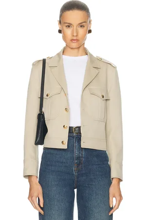 NILI LOTAN Lise Cropped Military Blazer in Tan