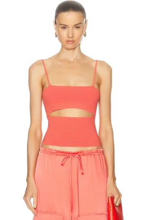 LAPOINTE Crepe Matte Viscose Front Slit Top in Coral