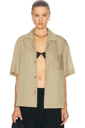 WAO Vertical Stripe Short Sleeve Shirt in Brown