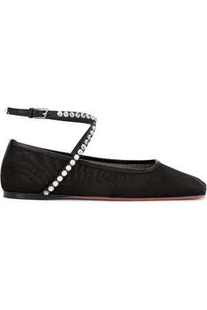 Amina Muaddi Ane Mesh Crystal Flat in Black