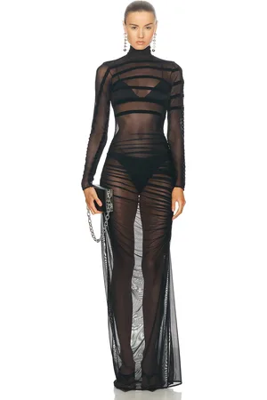 Jean Paul Gaultier Gaultier & Mariniere Turtleneck Draped Mesh Dress in