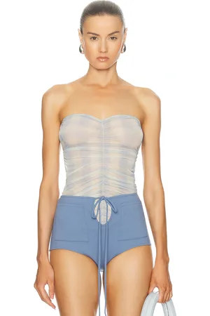 Jade Cropper Ruched Bandeau Top in Blue